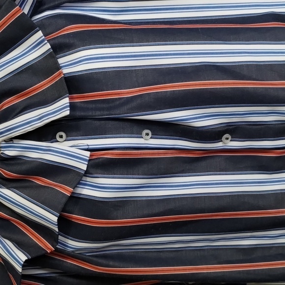 Janet Chung Blue Red White Striped Size Large Button down open shoulder - Picture 5 of 13